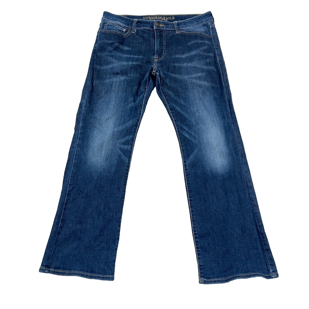 American Eagle Jeans Men 33x34 Original Boot Cut Med Wash Whiskered Stretch